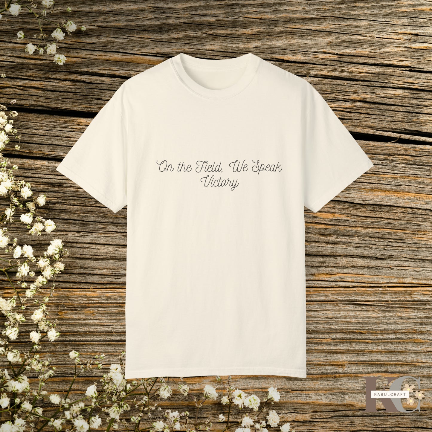 On the Field, We Speak Victory men’s T-shirt