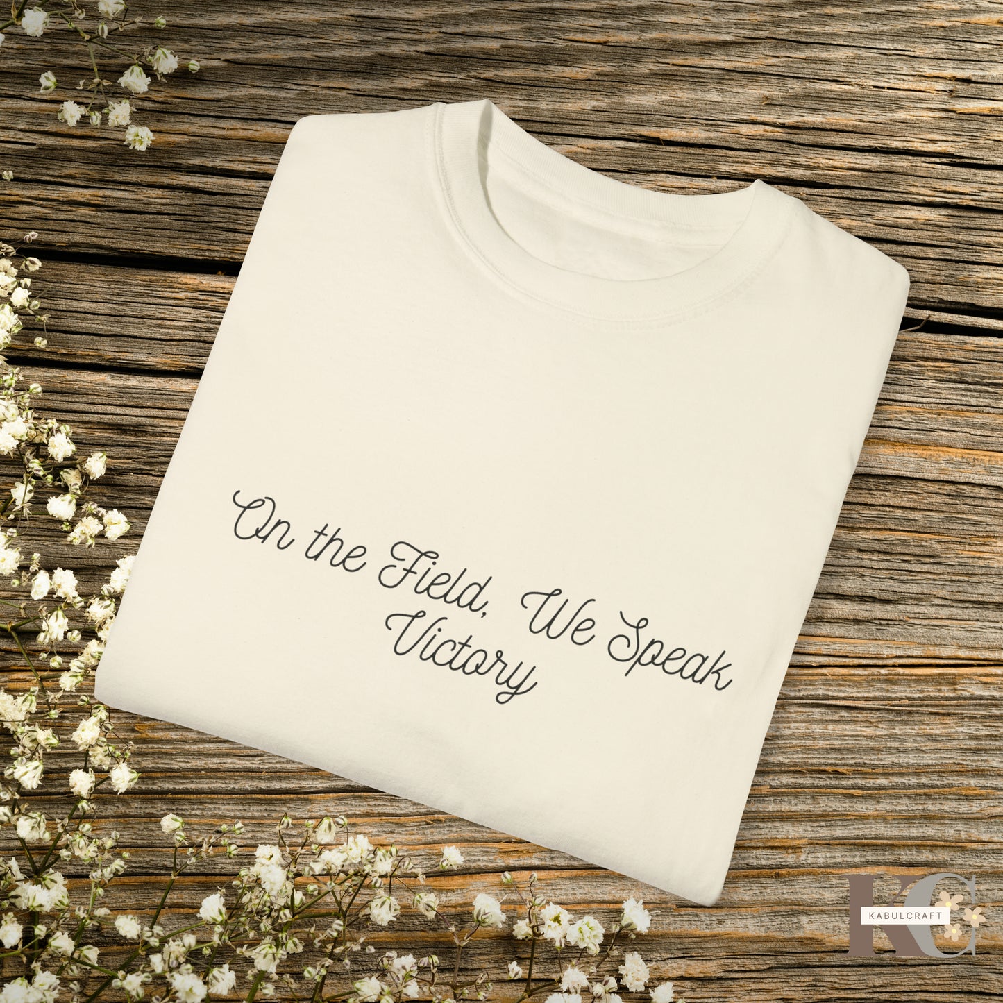 On the Field, We Speak Victory men’s T-shirt